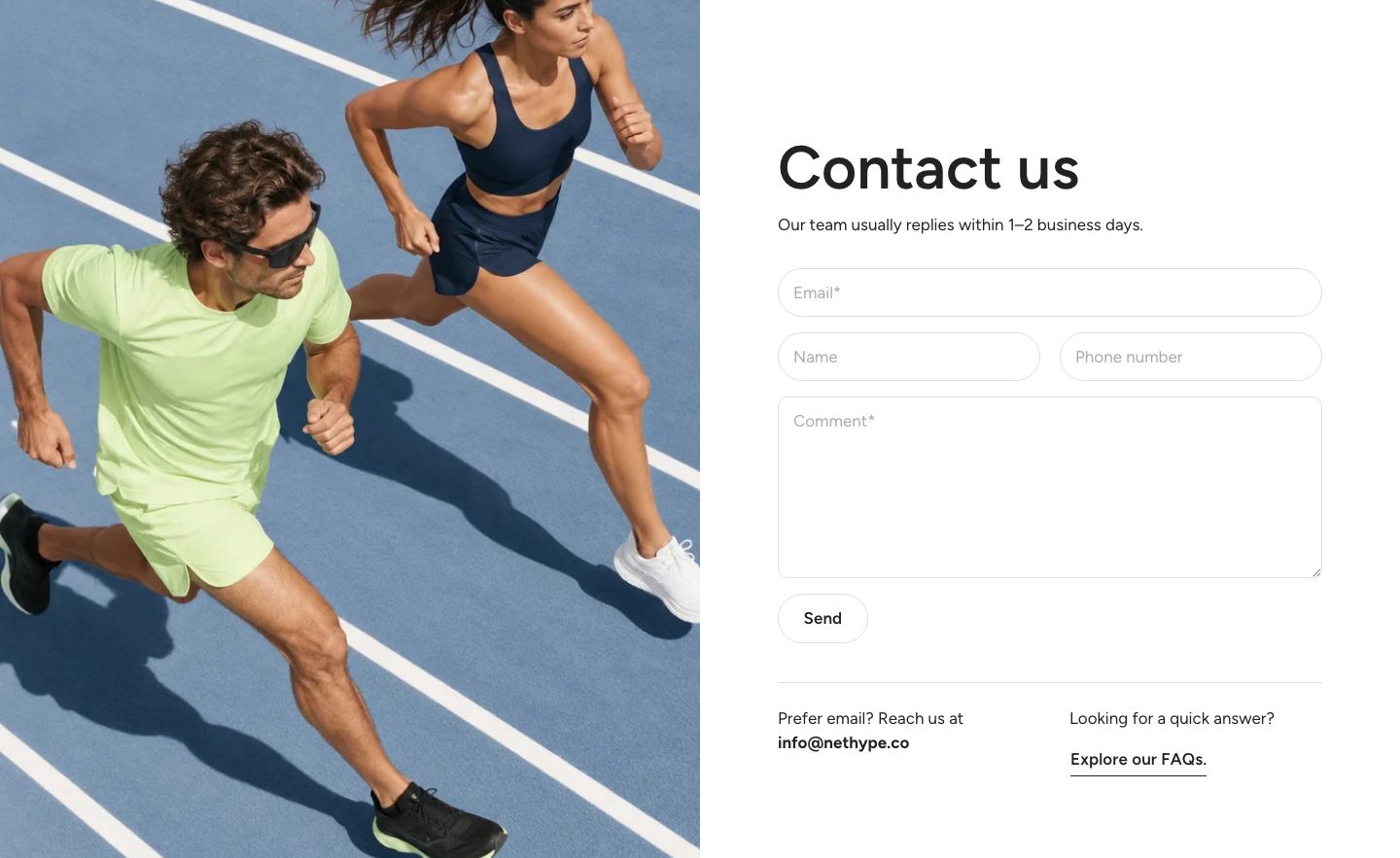 Contact form on desktop