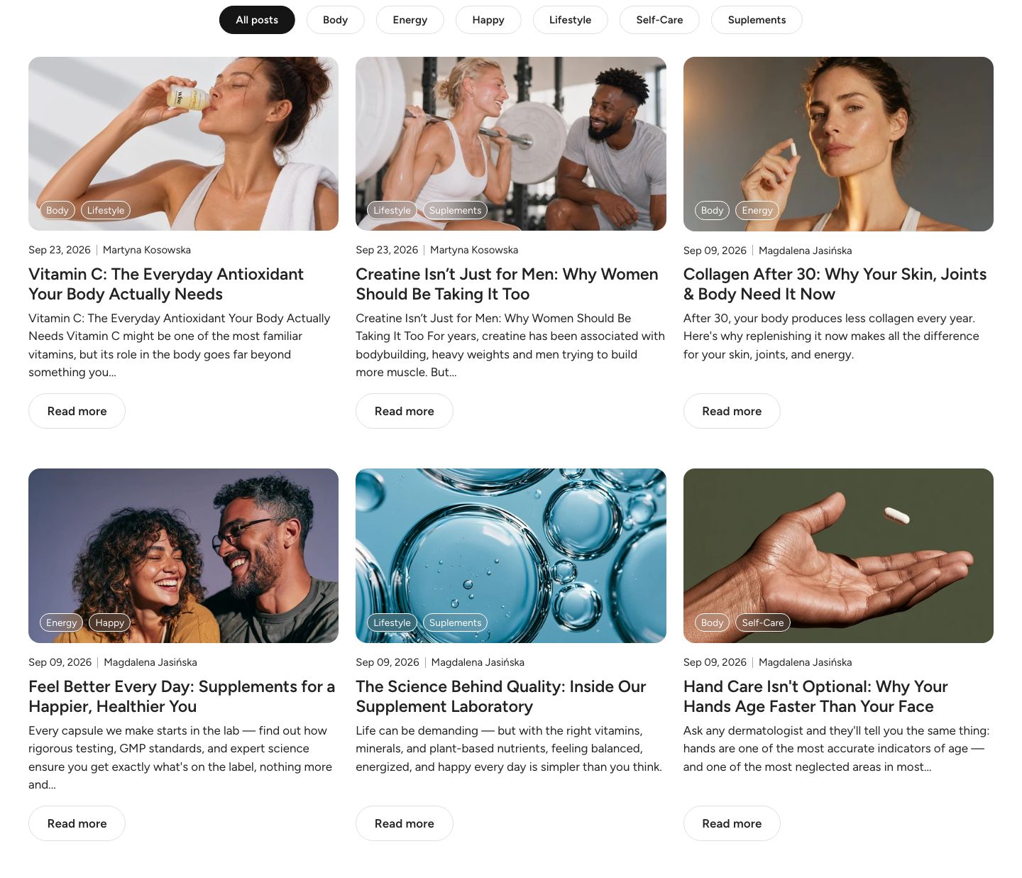 Blog page on desktop
