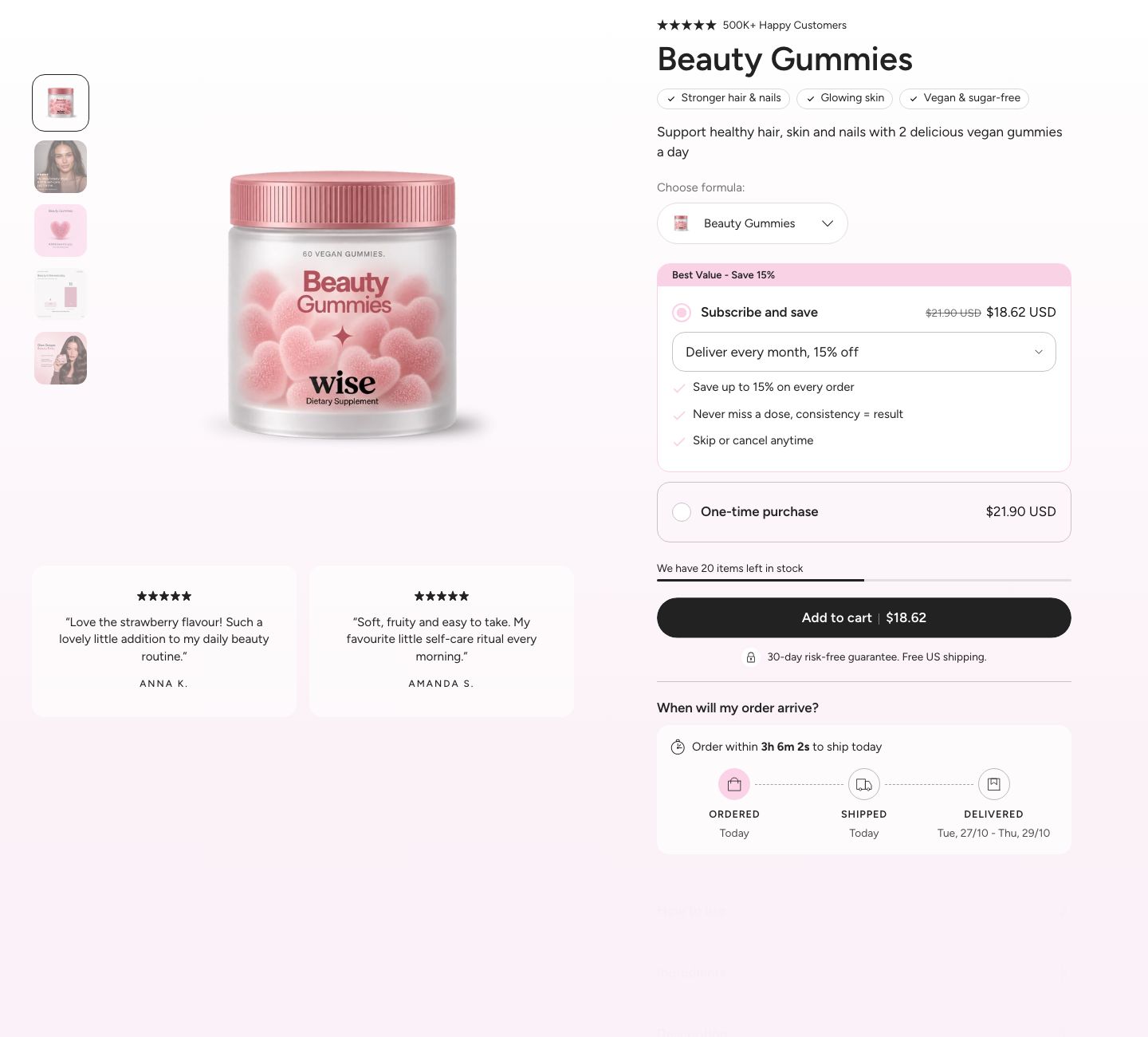 Product information on desktop
