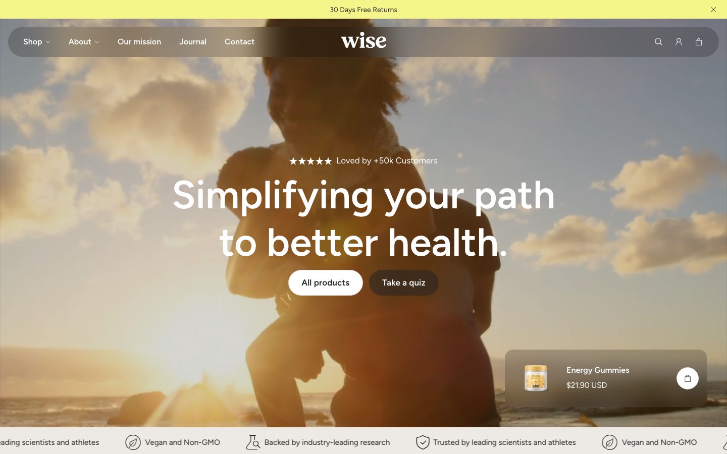 Wise preset home page on desktop